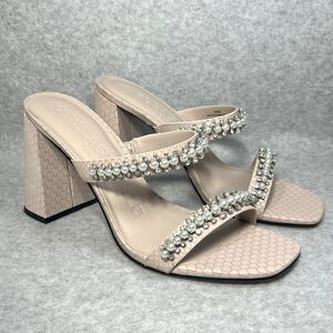 Karl Lagerfeld Paris Sandal Women’s 11 M Rayan Embellished‎ Block Heel Dune Pink